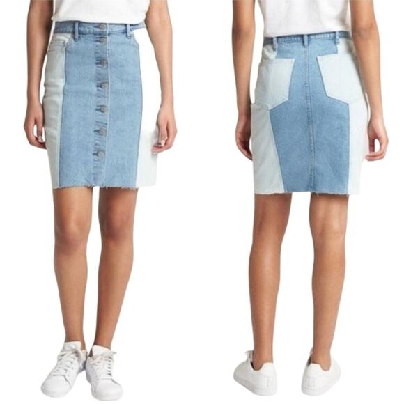 GAP Two Tone Color Block Frayed Denim Skirt - Picture 1 of 8